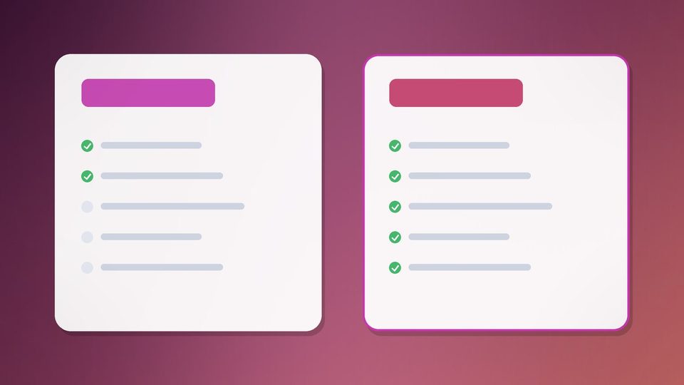 Two cards side by side, each holding a short list of rows