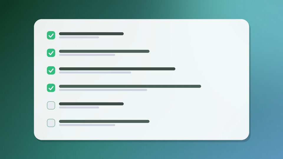 A checklist card with ticked rows at the top and open rows below