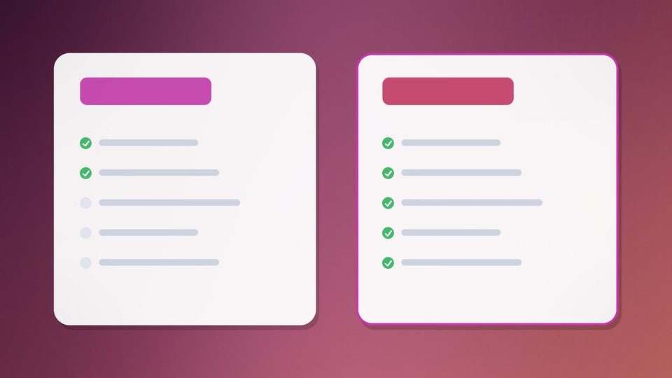 Two cards side by side, each holding a short list of rows