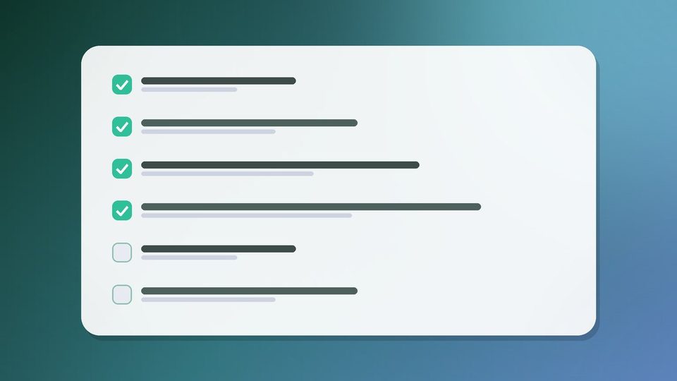 A checklist card with five rows, three ticked and two still open
