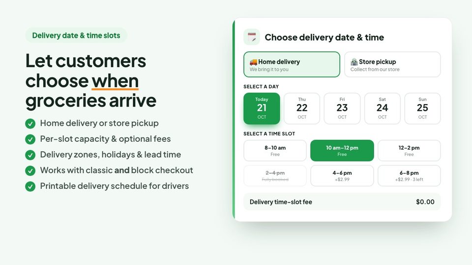 Delivery date and time slot picker at checkout
