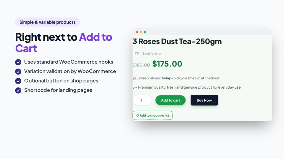 Buy Now button next to Add to Cart on simple and variable products