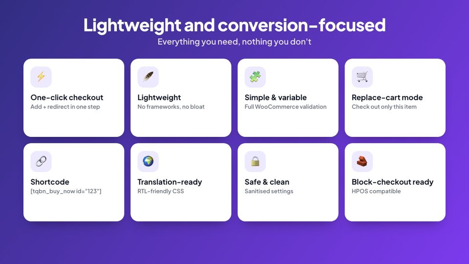 Lightweight, conversion-focused WooCommerce plugin
