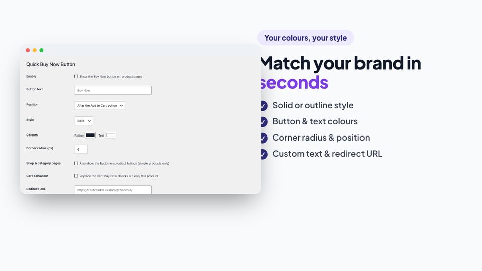 Customise the Buy Now button text, colours and style