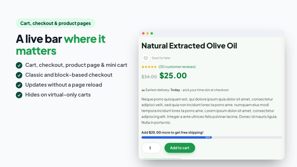 Free shipping progress bar on a product page