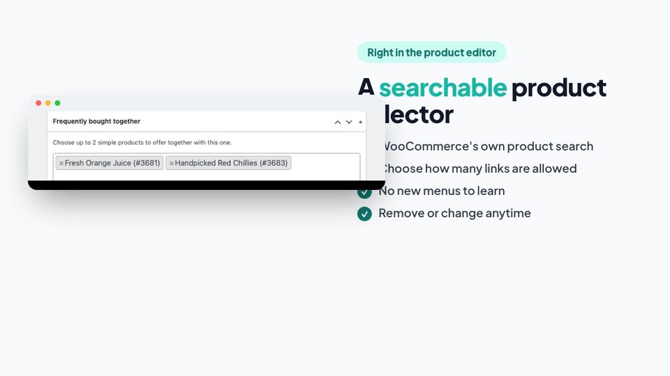 Searchable product selector in the product editor