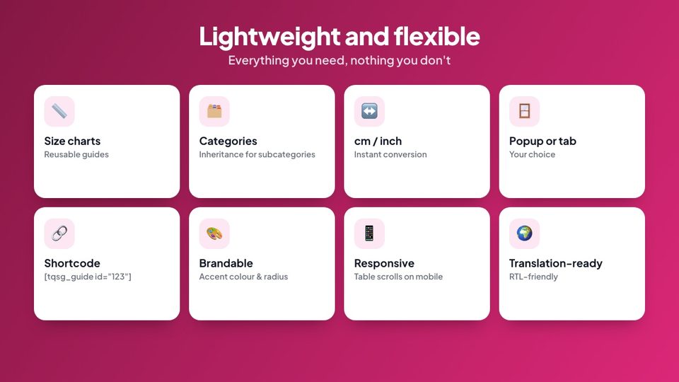Size Guide for WooCommerce features