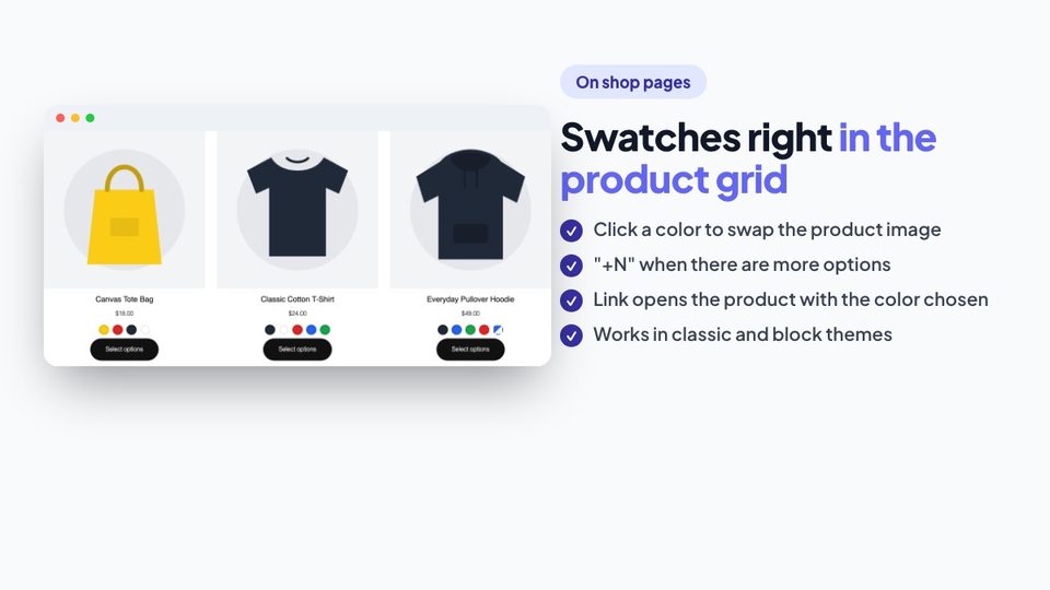 Swatches in the shop product grid