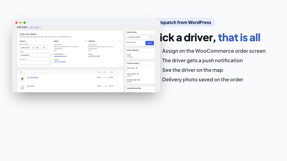 Assign Delivery Boy box on the WooCommerce order screen