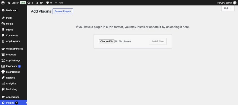 Plugins → Add New → Upload Plugin.