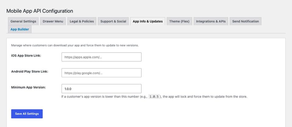 Store links and the minimum app version.