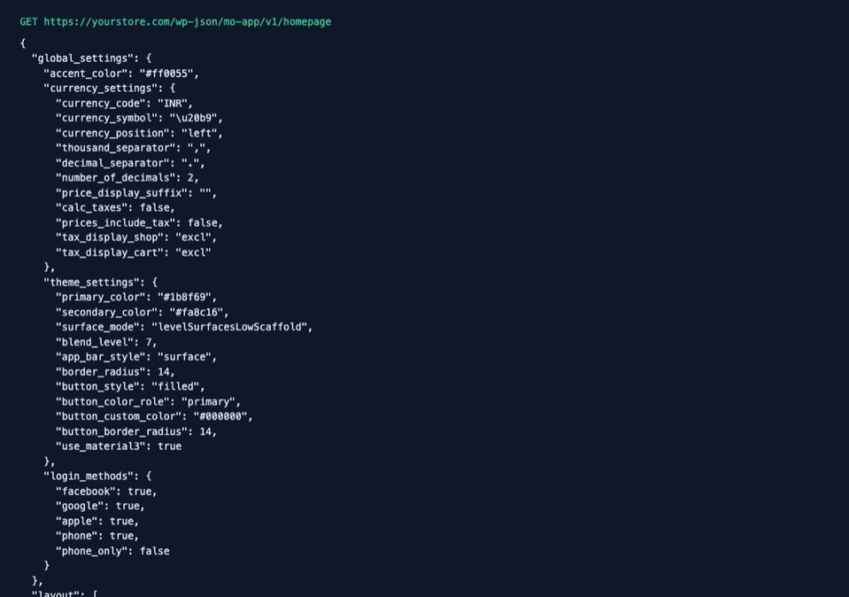 A piece of the answer from the home endpoint.