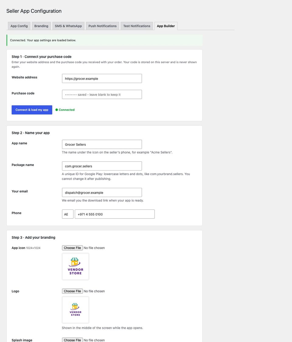 Settings → Seller App → App Builder.