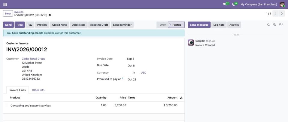 Promised to pay on: no reminder is sent for this invoice until after that date.