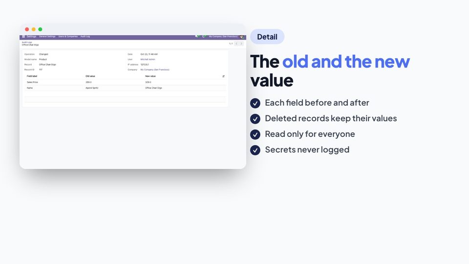 Old and new value