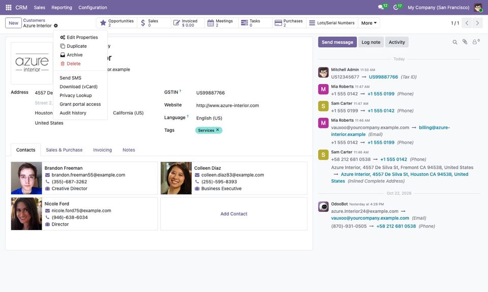The Audit history entry in the Action menu of a contact.