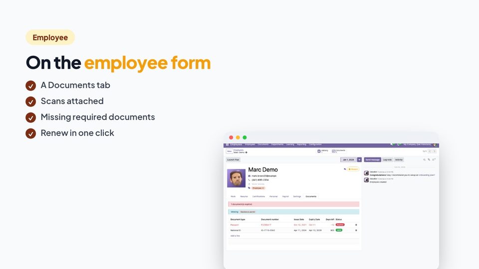 On the employee form
