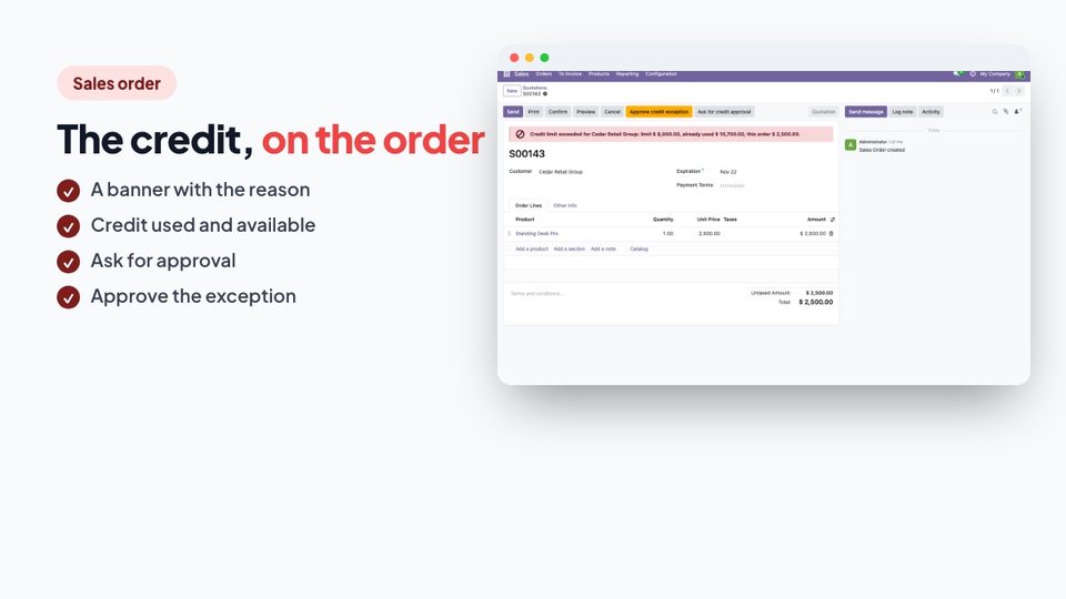 The credit on the order