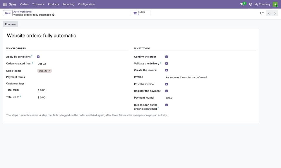 Website orders: confirmed, delivered, invoiced, posted and paid by themselves.