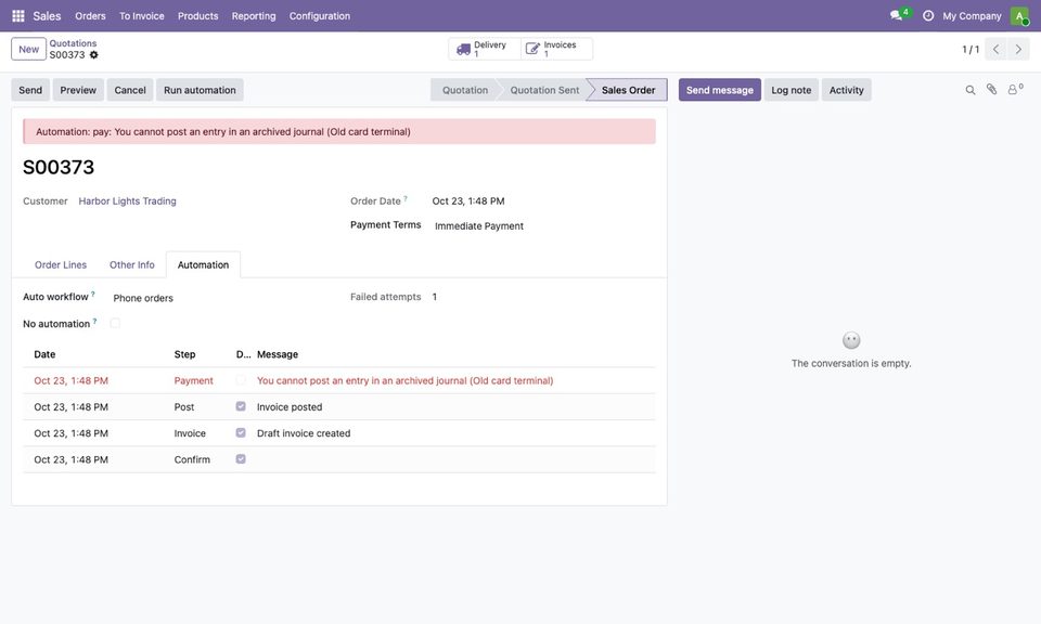 A payment that failed because the journal was archived.