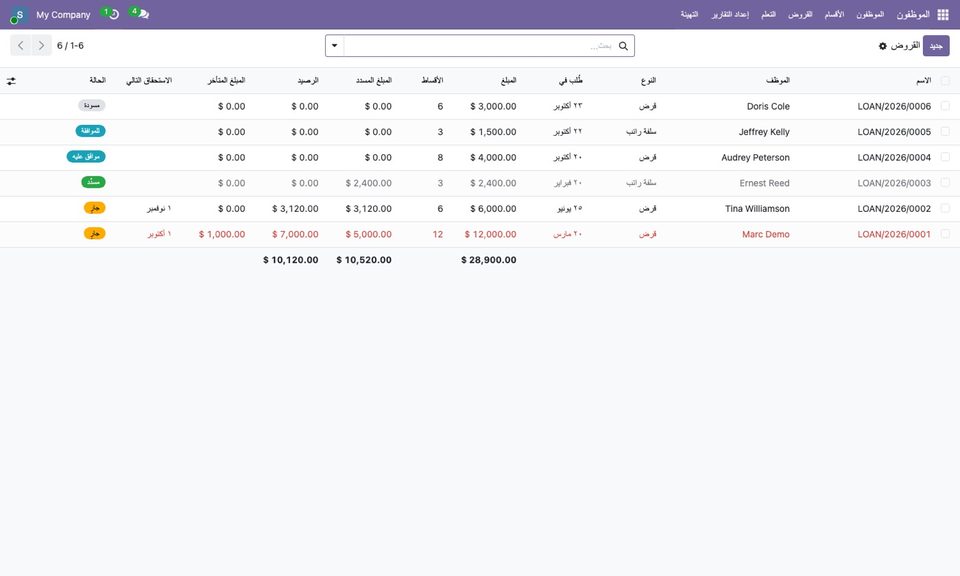 The loans in an Arabic interface.