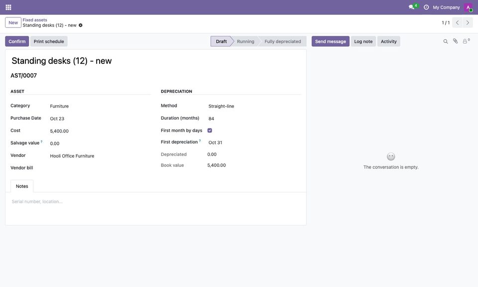 A new asset, before it is confirmed.