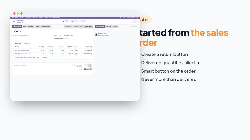 A sales order with Create a return