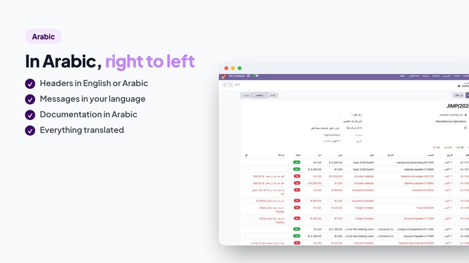 The check in an Arabic interface