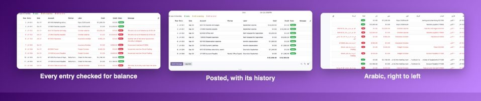 A file that is checked, an import that was posted, and the same screen in Arabic.