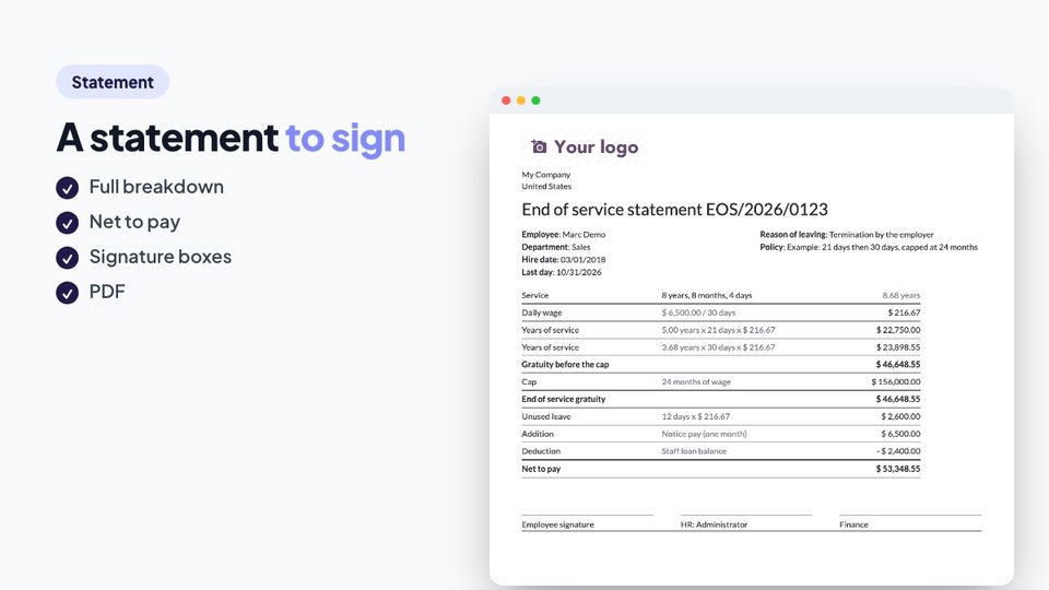 The statement to sign