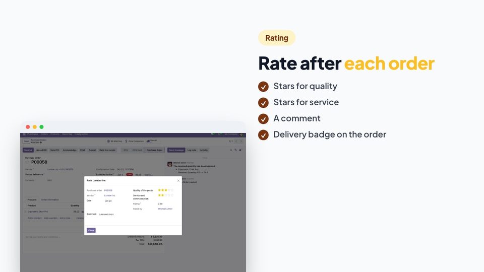 Rating the vendor after an order