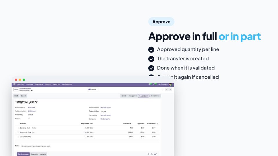 Approve a transfer request in full or in part
