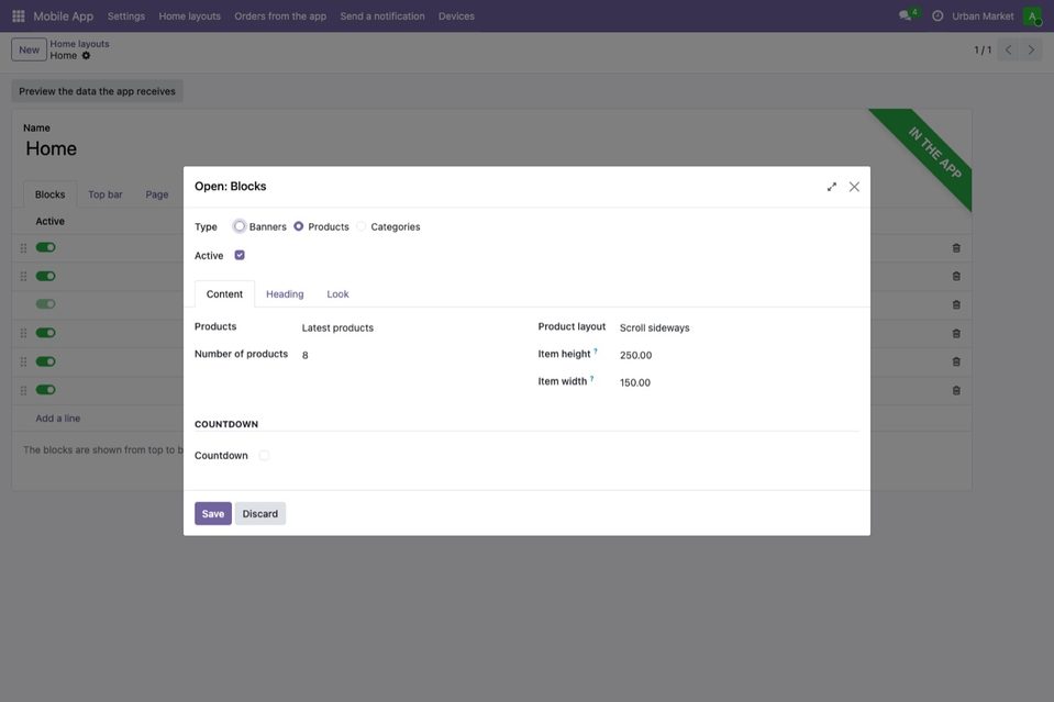 A product block: source, layout and countdown.