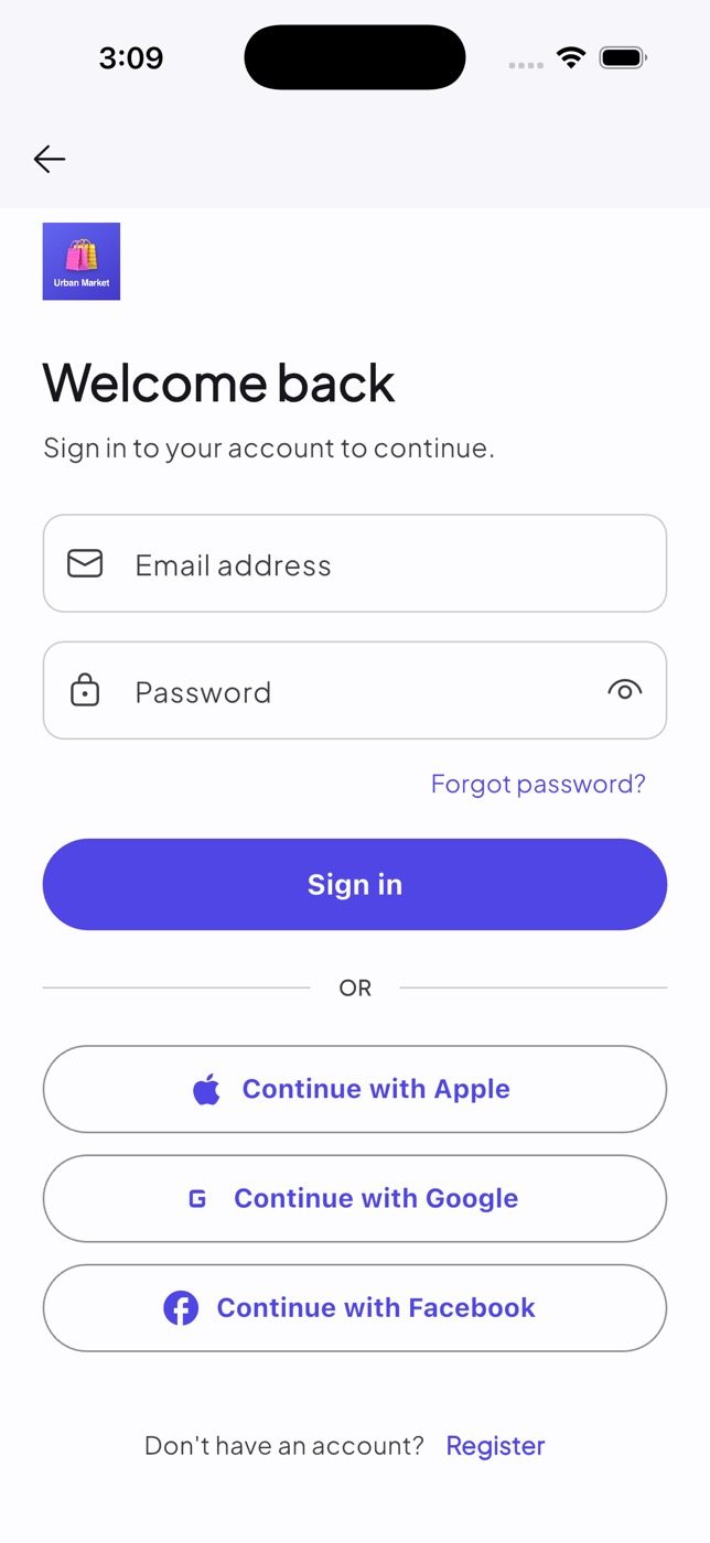 The sign-in screen with the social buttons.