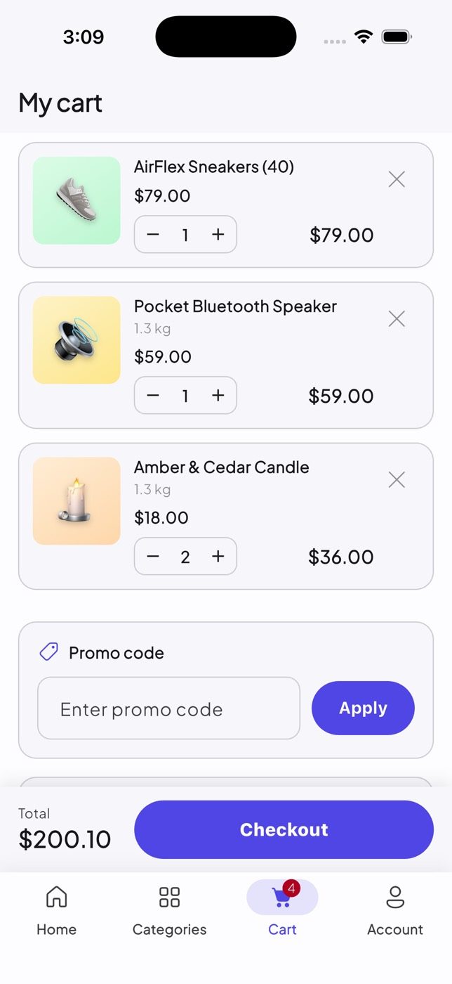 Cart with a promo code.