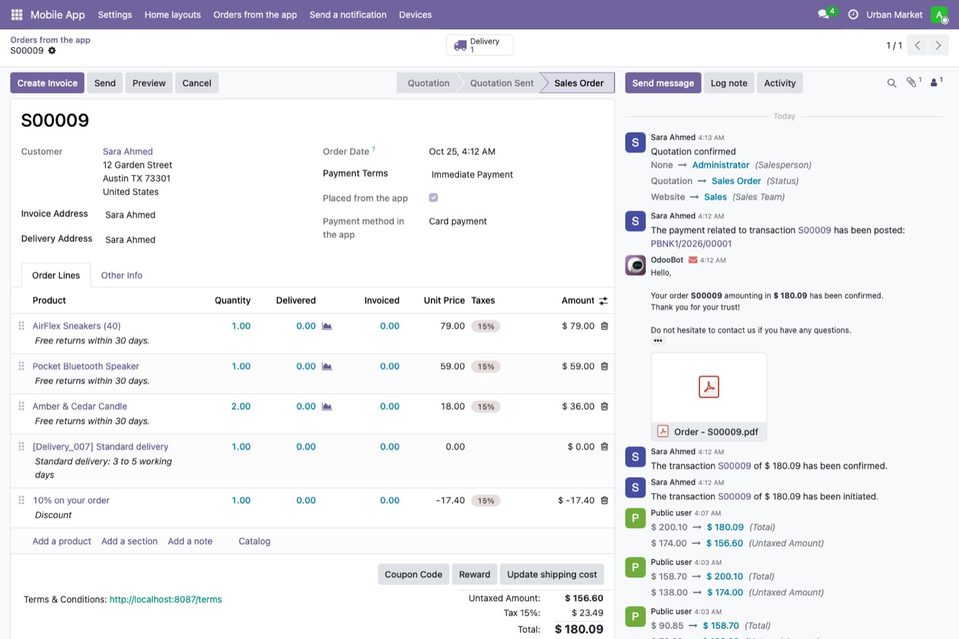 An order with the app details.