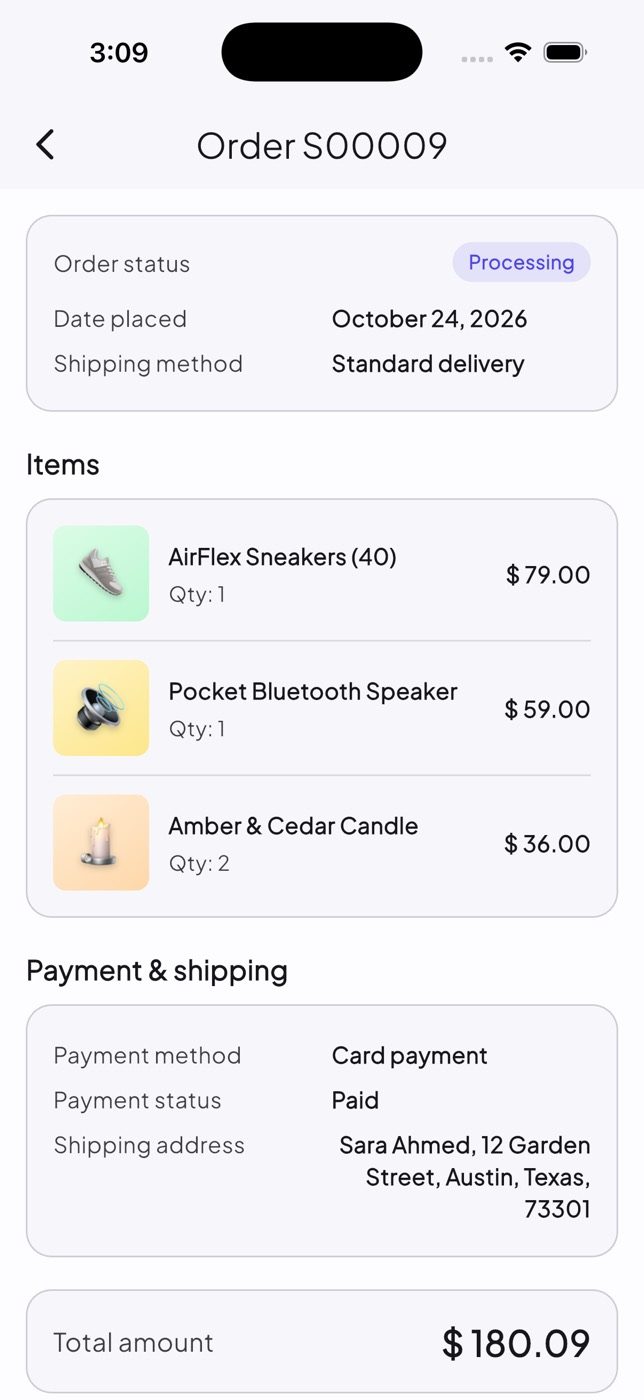 The same order in the app.