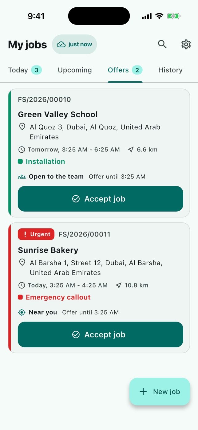 Jobs offered, with the distance.