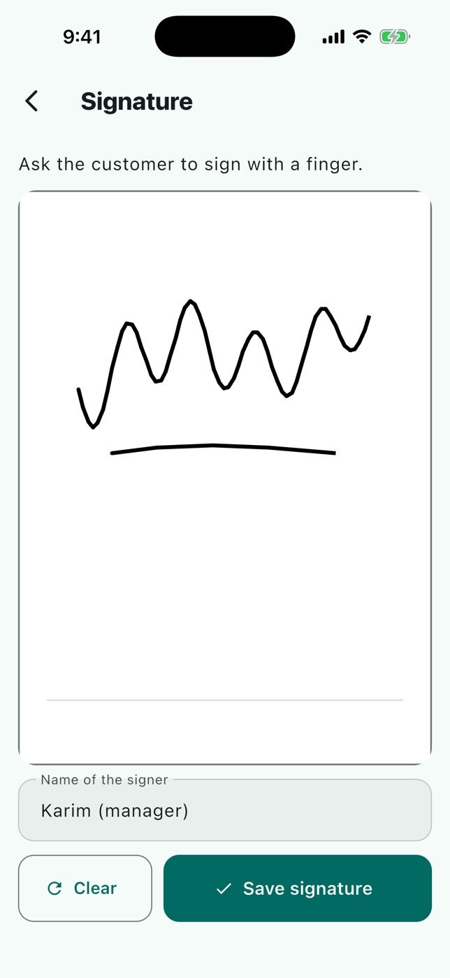 The customer signs on the phone.