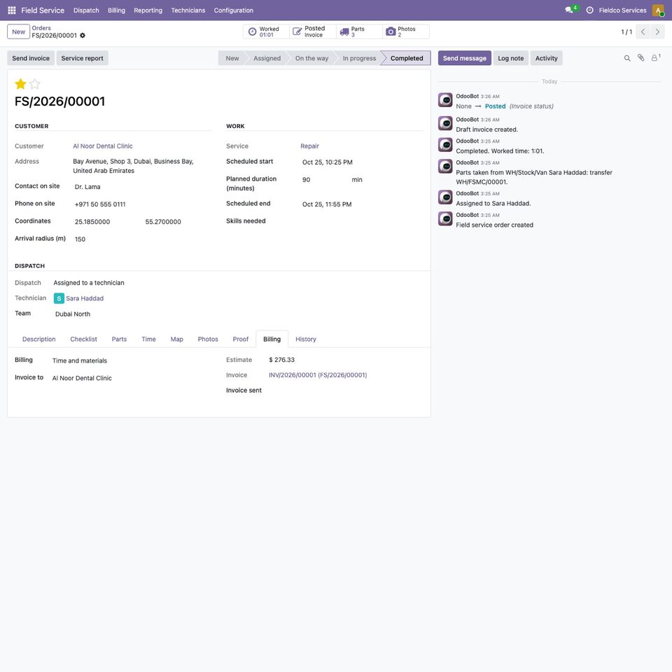 The Billing tab with the estimate and the invoice.