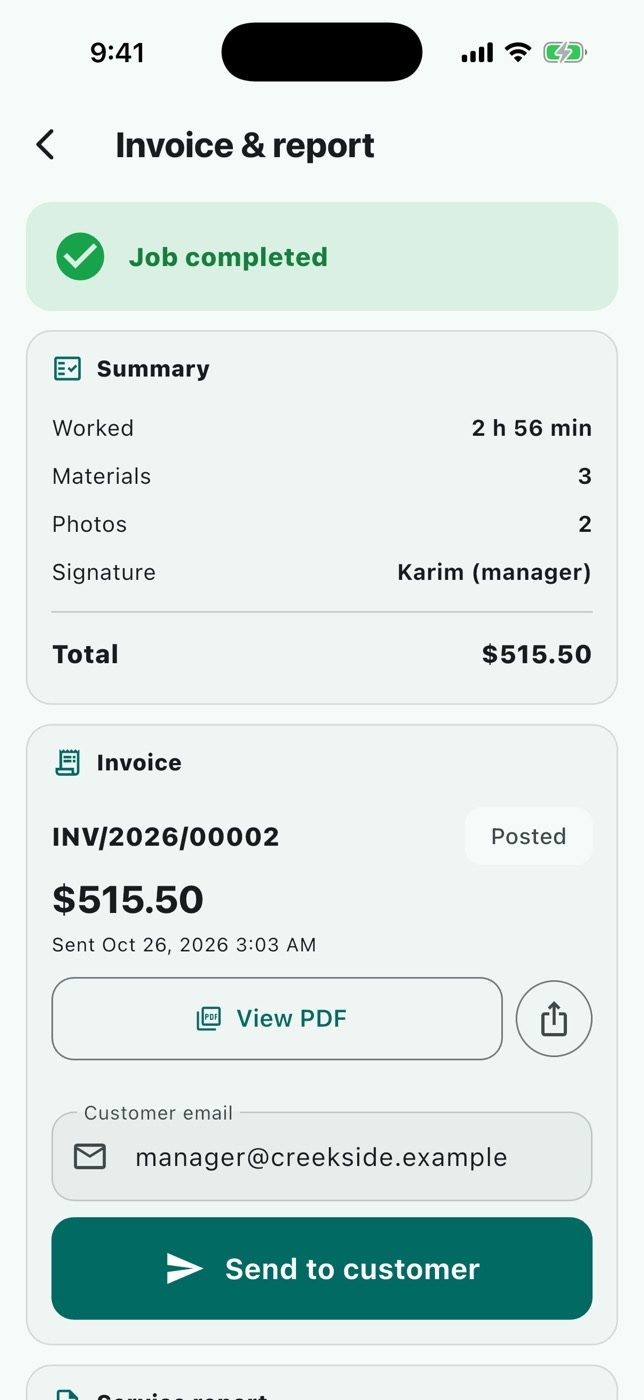Create, confirm and send the invoice from the phone.