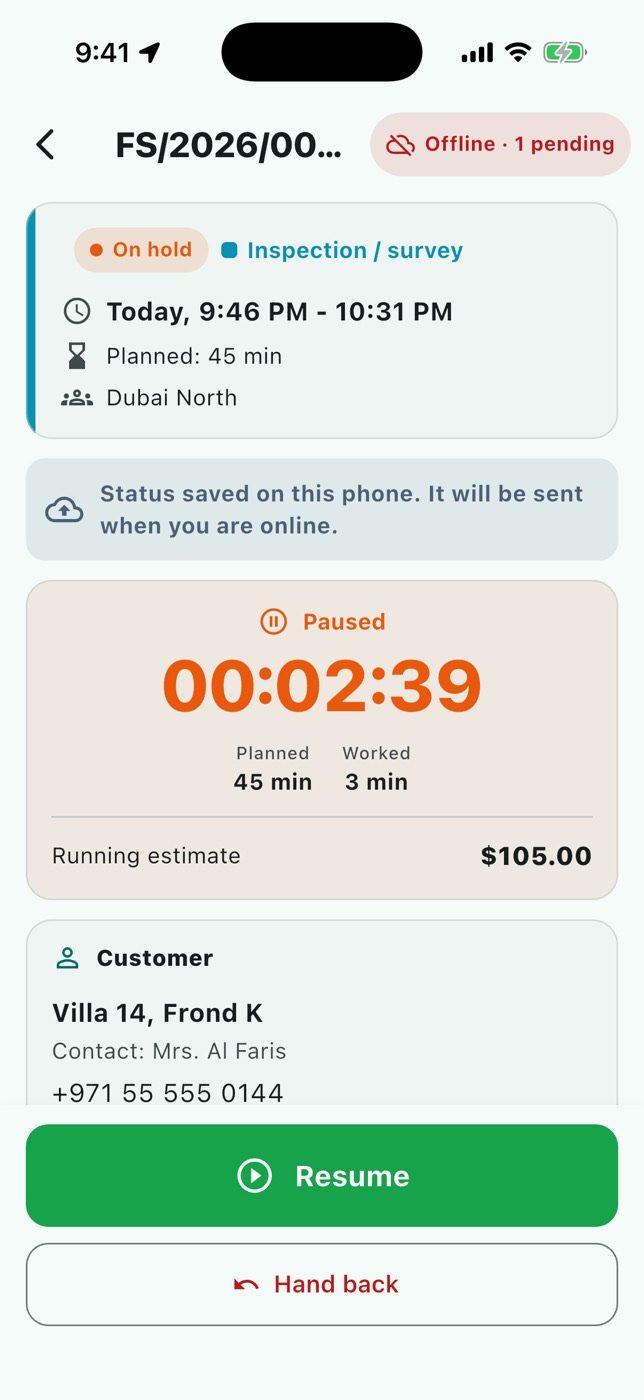 Working offline: actions wait in the outbox.