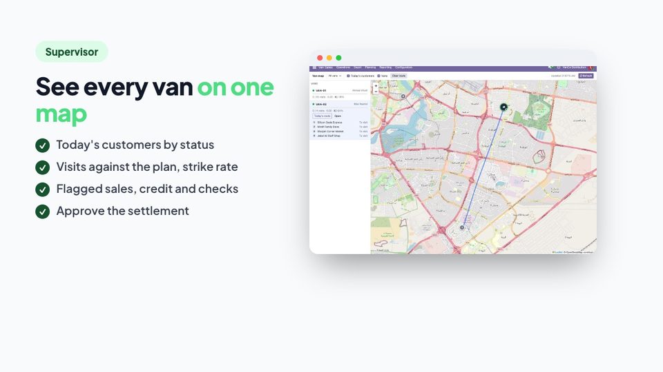 The supervisor map with the route of the van