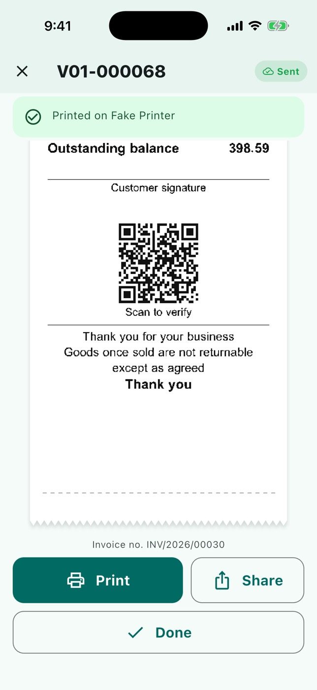 What a 58 mm printer prints (preview in the app).