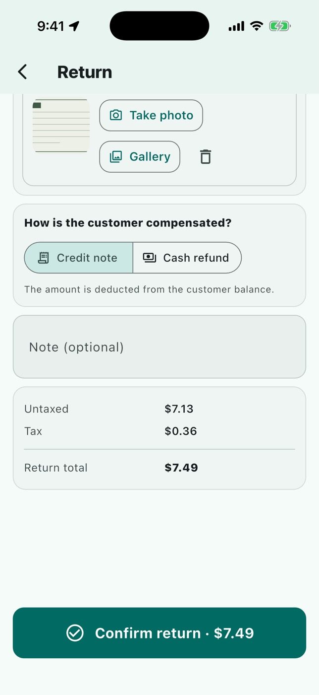 A return with the reason and the customer's invoice.