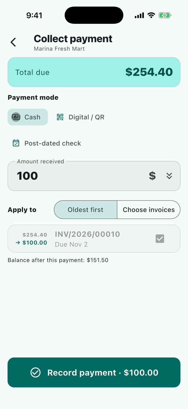 Collecting a payment against the open invoices.
