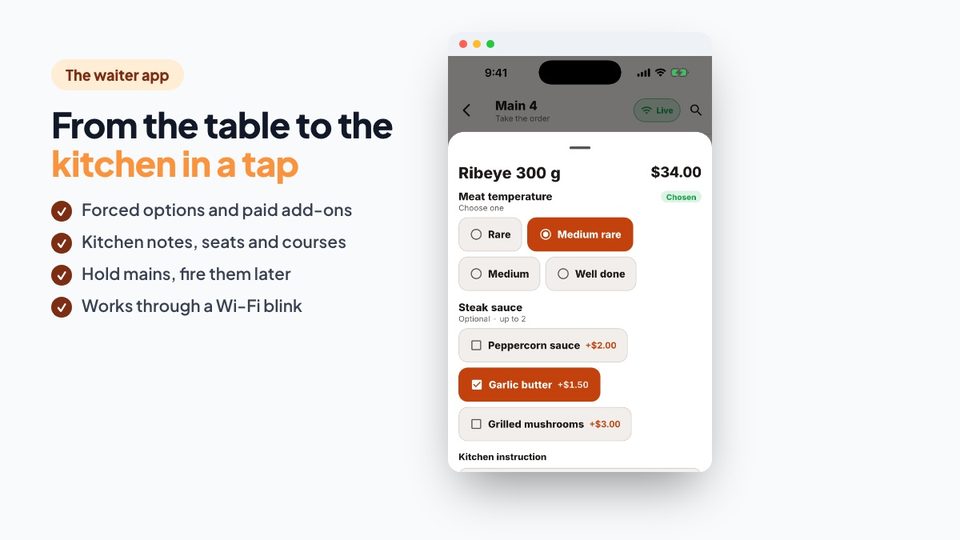 The waiter app with forced options, add-ons and notes