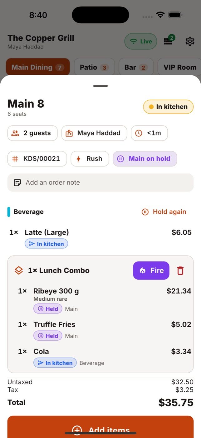 The combo in the order: the items are grouped under it.