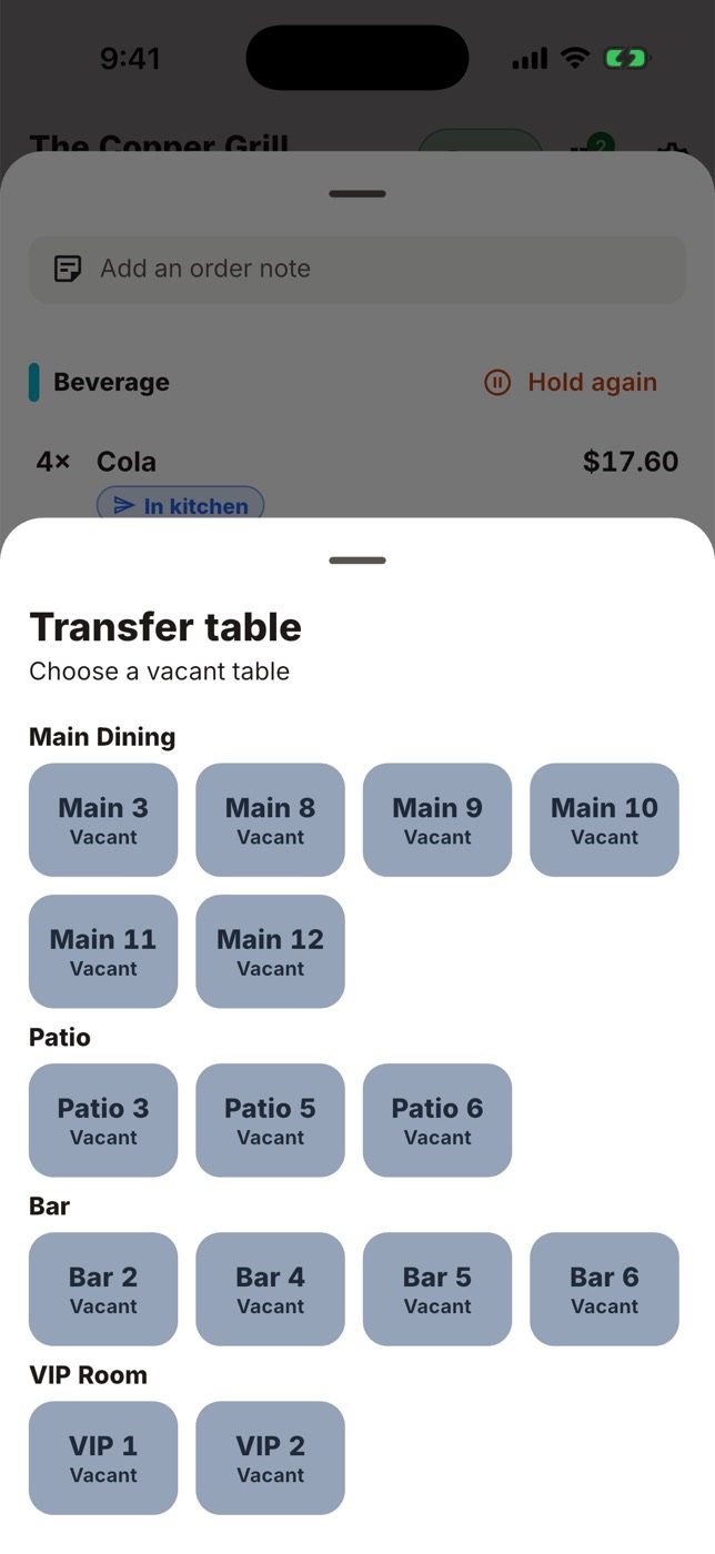 Choose the vacant table for the party.