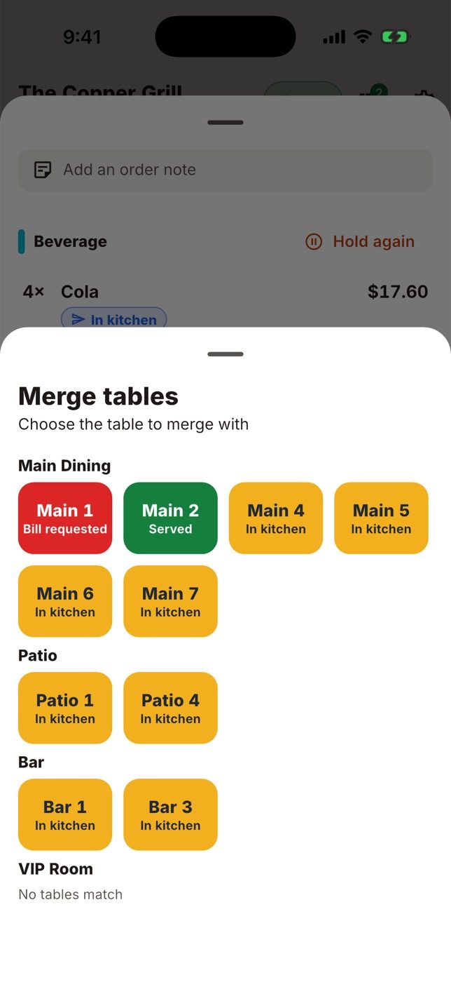 Merge two tables for a large party.